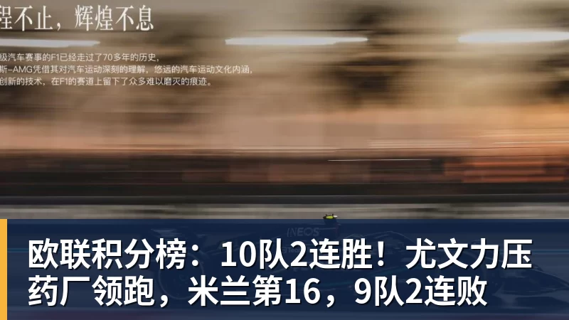 欧联积分榜:10队2连胜!尤文力压药厂领跑,米兰第16,9队2连败